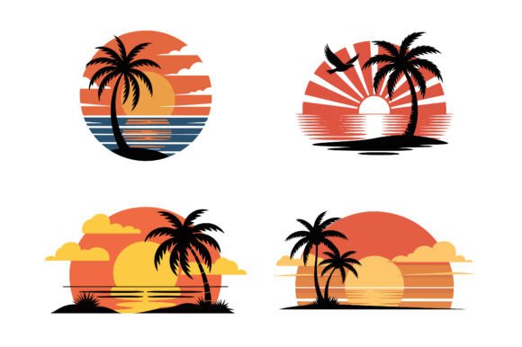 Download Tropical Sunset Vector with Red Rays Set - Premium Resources