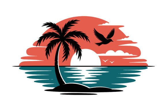 Download Tropical Sunset Vector with Red Rays Set - Premium Resources