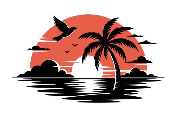 Download Tropical Sunset Vector with Red Rays. - Premium Resources