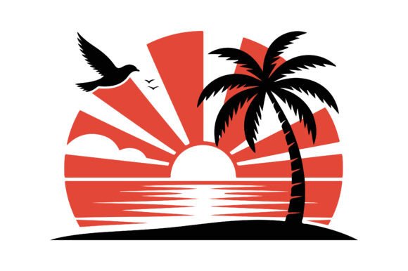 Download Tropical Sunset Vector with Red Rays. - Premium Resources