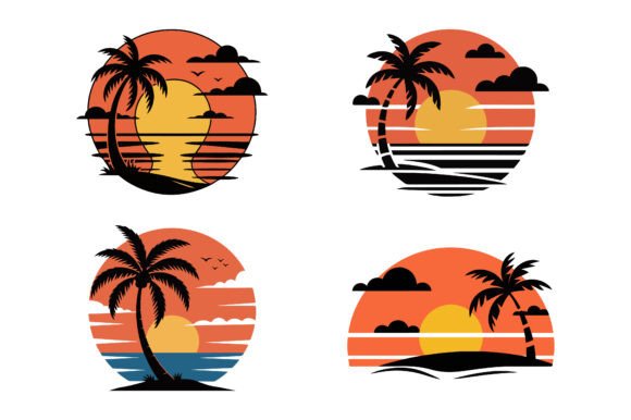 Download Tropical Sunset Vector with Red Rays Set - Premium Resources